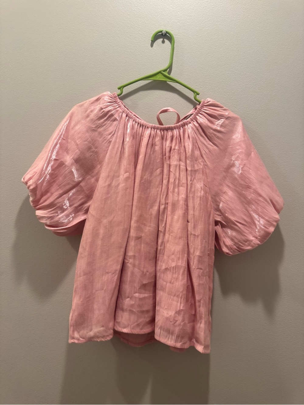 Pink Peasant Blouse with Puff Sleeves